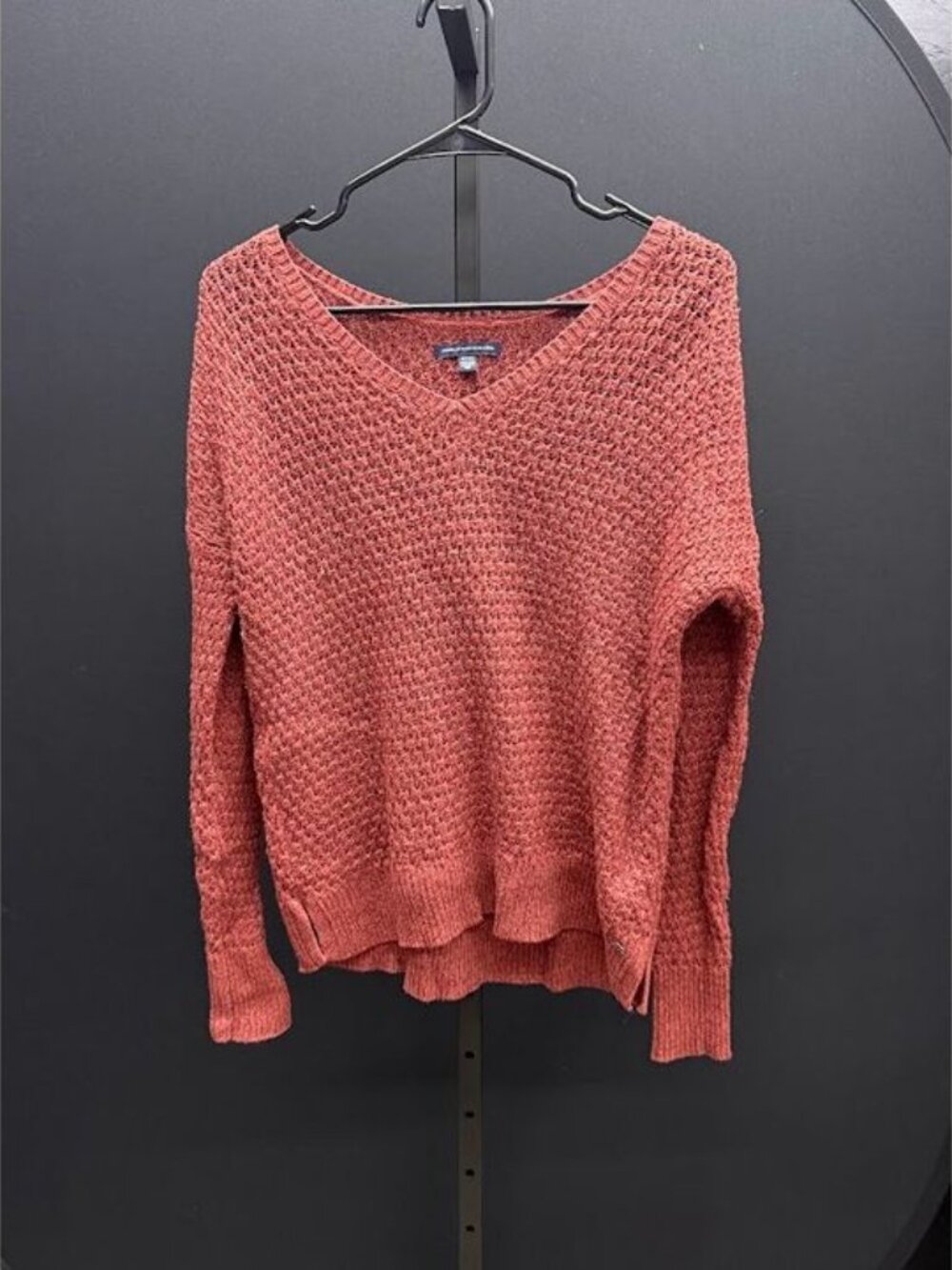 American Eagle Rust Knit V-Neck Sweater
